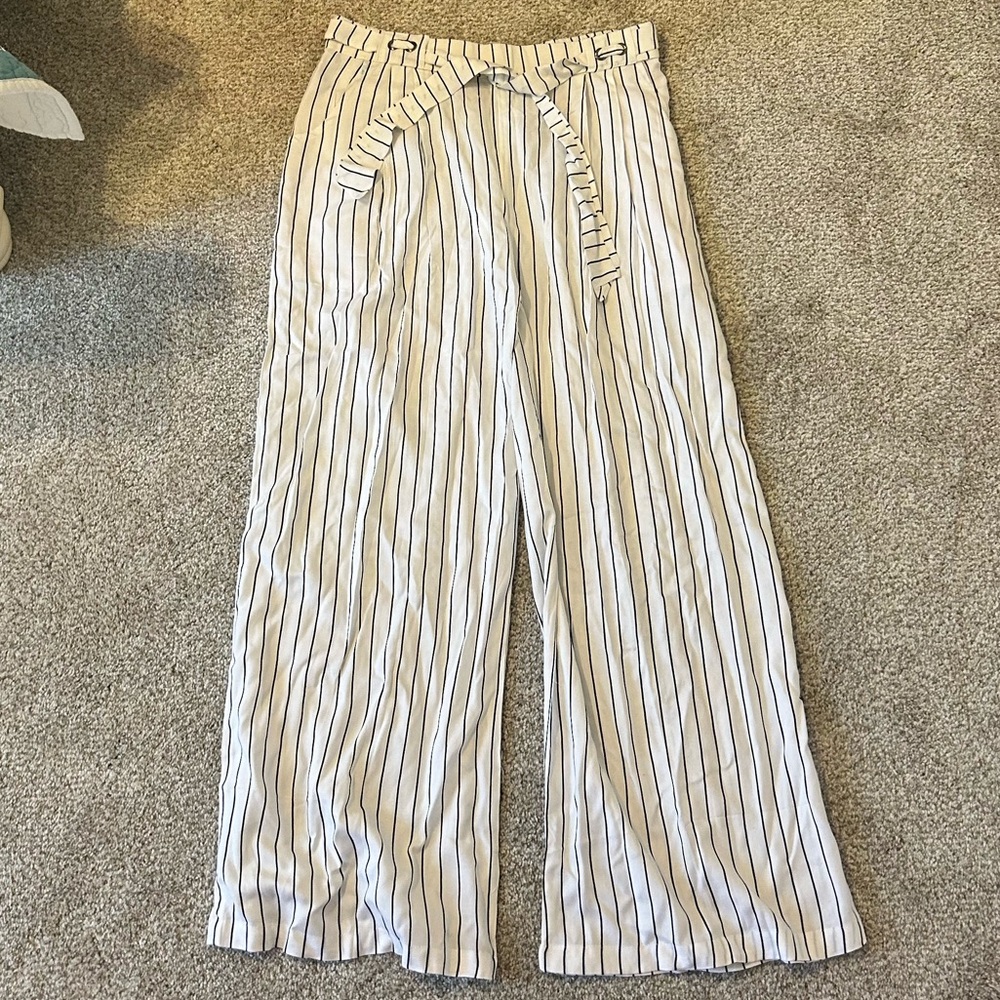 Black and White Striped Flowy Pant